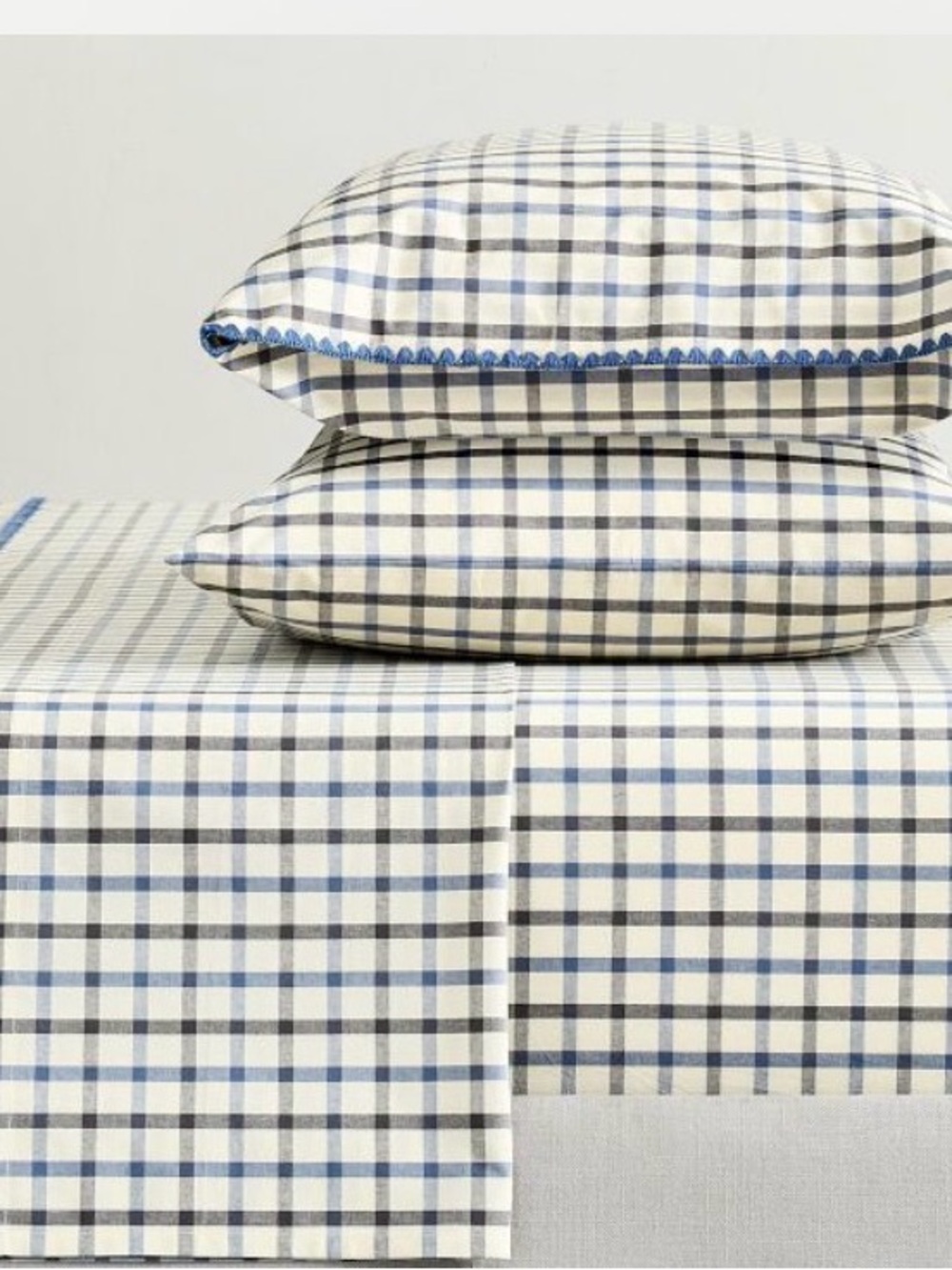 Pottery Barn Windowpane Yarn-Dyed Sheet Set Blue California King & 6 pillowcases